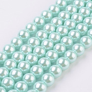 Eco-Friendly Glass Pearl Bead Strands, Round, Dyed, Cotton Cord Threaded, Pale Turquoise, 8mm, Hole: 1.2~1.5mm, about 52pcs/strand, 15.7 inch(X-HY-A008-8mm-RB034)