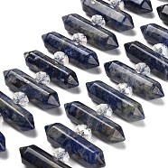 Natural Sodalite Double Terminated Point Beads Strands, with Glass Beads, Faceted Bullet, 31~33x7~9x7~9mm, Hole: 1mm, about 26~27pcs/strand, 15.16~15.75''(38.5~40cm)(G-H069-B18-01)