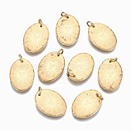 304 Stainless Steel Pendants, with Jump Rings, Oval with Sun, Real 14K Gold Plated, 17.5x12.5x2mm, Jump Ring: 5x0.8mm, 3.4mm inner diameter(STAS-S116-031G)