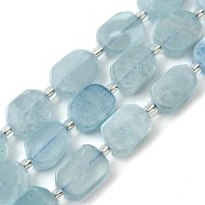 Natural Aquamarine Beads Strands, with Seed Beads, Rectangle, 11.5~12.5x7.5~10x5~6.5mm, Hole: 0.8~0.9mm, about 13pcs/strand, 7.68~8.07 inch(19.5~20.5cm)(G-C098-A10-01)