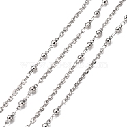 3.28 Feet 304 Stainless Steel Decorative Rolo Chains, Belcher Chain, Soldered, with Round Bead, Stainless Steel Color, 2.3mm(X-CHS-E001-03P)