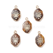 Natural Tiger Eye Pendants, Oval Charms with Golden Brass Edge, 22x13x3~5.5mm, Hole: 1.8mm(G-K333-01J)