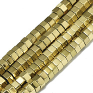 Electroplate Non-magnetic Synthetic Hematite Beads Strands, Hexagon, Real 18K Gold Plated, 4.5x4x2mm, Hole: 0.5mm, about 375~380pcs/strand, 15.75 inch(40cm)(G-S352-48B-01)