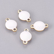 Ion Plating(IP) 304 Stainless Steel Enamel Links connectors, Enamelled Sequins, Flat Round, Golden, White, 12x8x4mm, Hole: 1.4mm(STAS-F206-01G-B10)