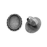 Vintage Adjustable Iron Finger Ring Components Alloy Cabochon Bezel Settings, Cadmium Free & Lead Free, Antique Silver, 17x5mm, Oval Tray: 25x18mm(PALLOY-Q300-07AS-NR)