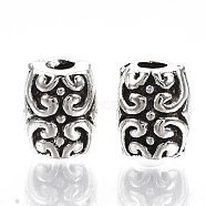 Tibetan Style Alloy Beads, Cadmium Free & Lead Free, Column with Floral Pattern, Antique Silver, 7x6x5.5mm, Hole: 2mm, about 1365pcs/1000g(TIBE-R317-053AS-LF)