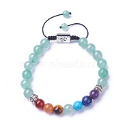 Chakra Jewelry, Natural & Synthetic Mixed Stone Braided Bead Bracelets, with Natural Green Aventurine, Alloy Findings and Nylon Cord, Rectangle with Om Symbol, 2 inch~3 inch(5.2~7.6cm)(BJEW-I273-I01)