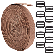 WADORN 25 Yards Flat Nylon Ribbons, with 12Pcs Plastic Buckle Clasps, for Bag Strap Making, Camel, 1 inch(25mm)(DIY-WR0003-61)