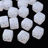 Printed Acrylic Beads, Square with Flower Pattern, Medium Slate Blue, 16x16x16mm, Hole: 3mm(MACR-S374-11C-05)