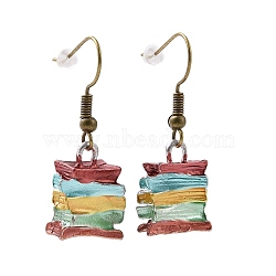 Alloy Piled Book Shape Dangle Earrings for Women, Colorful, 36mm, Pin: 0.6mm(EJEW-B015-02)