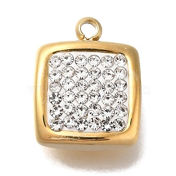 Ion Plating(IP) 304 Stainless Steel Charms, with Polymer Clay Crystal Rhinestone, Real 18K Gold Plated, Square, 11.5x9.5x4.5mm, Hole: 1.4mm(STAS-P371-069G-01)