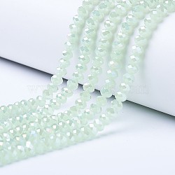 Electroplate Glass Beads Strands, Imitation Jade Beads, AB Color Plated, Faceted, Rondelle, Pale Green, 2.3~2.7x1.5mm, Hole: 0.4mm, about 150~155pcs/strand, 12.60~12.99 inch(32~33cm)(EGLA-A044-J1mm-B01)