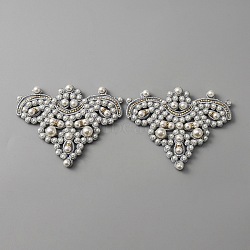 Felt Sew on Ornament Accessories, Rhinestone & Plastic Imitation Pearl Beaded Appliques, Silver, 97x120x13mm(DIY-WH0449-04C)