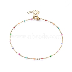 304 Stainless Steel Cable Chain Anklets, with Enamel Links, Golden, Colorful, 9 inch(23cm), 1.5~2mm(AJEW-H010-01I)