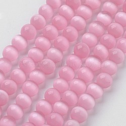 Cat Eye Beads, Round, Pink, 8mm, Hole: 1mm, about 15.5 inch/strand, about 49pcs/strand(X-CER8mm20)