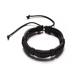 Adjustable Leather Cord Bracelets, Black, 56mm, 13x9mm(BJEW-M169-12A)