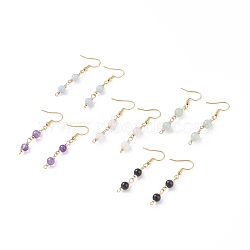 Natural Stone Round Beaded Dangle Earrings, 304 Stainless Steel Jewelry for Women, Golden, 49mm, Pin: 0.6mm(EJEW-JE04830)