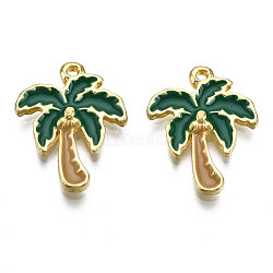 Alloy Enamel Pendants, Cadmium Free & Lead Free, Golden, Coconut Tree, Green, 19x15x2.5mm, Hole: 1.2mm(PALLOY-T075-55G-RS)