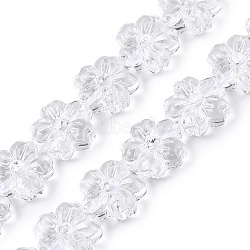 Transparent Glass Beads Strands, Flower, Clear, 13x14x6mm, Hole: 0.9mm, about 30pcs/strand, 15.16 inch(38.5cm)(GLAA-N001-55)