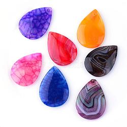 Natural Agate Pendants, Dyed, teardrop, Mixed Style, Mixed Color, 40~44.5x27.5~30x5~6.5mm, Hole: 2mm(G-S205-M1)