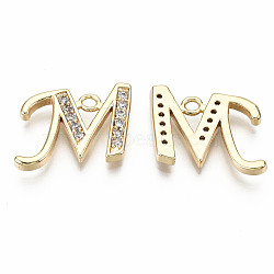 Brass Micro Pave Clear Cubic Zirconia Pendants, Nickel Free, Real 18K Gold Plated, Word, Letter.M, 12.5x16x2mm, Hole: 1.5mm(KK-S360-053M-NF)