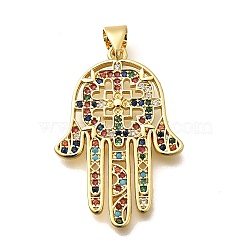 Rack Plating Brass Micro Pave Cubic Zirconia Pendants, Long-Lasting Plated, Lead Free & Cadmium Free, Hamsa Hand Charms, Real 18K Gold Plated, 31x21x2mm, Hole: 5x3mm(KK-L226-103G)