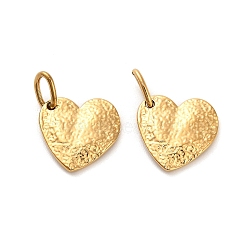 304 Stainless Steel Charms, with Jump Ring, Textured, Heart Charm, Ion Plating(IP), Real 14K Gold Plated, 13x13.5x1.5mm, Hole: 5x2.5mm(STAS-R151-13G)