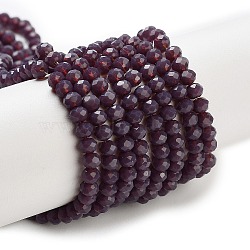 Opaque Solid Color Crystal Glass Rondelle Beads Strands, Faceted, Medium Purple, 3.5x2.5~3mm, Hole: 1mm, about 138pcs/strand, 12.9 inch(EGLA-F049A-08)