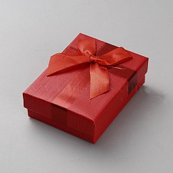 Cardboard Jewelry Storage Gift Boxes, Rectangle with Bowknot, Red, 9x6.7x2.9cm(CON-TAC0006-07)