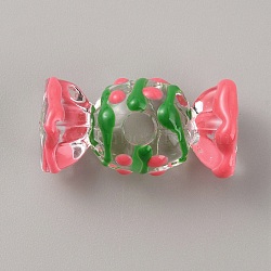 Transparent Acrylic European Beads, with Enamel, Large Hole Beads, Candy, Deep Pink, 28.5x14.5mm, Hole: 5mm(TACR-TAC0006-03D)