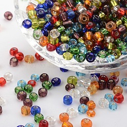 6/0 Glass Seed Beads, Silver Lined Round Hole, Round, Mixed Color, 4mm, Hole: 1.5mm, about 6639 pcs/pound(SEED-A005-4mm)