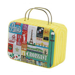 Portable Tinplate Boxes, Storage Container, Hinged Tin Boxes with Lid and Handles, Eiffel Tower Pattern, Yellow, 7.6x5.8x3.7cm(CON-WH0072-02D)