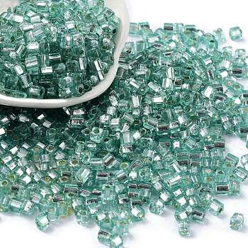 Glass Seed Beads, Silver Lined, Square, Cadet Blue, 3~4x3x3mm, Hole: 1.2mm, about 6300pcs/pound