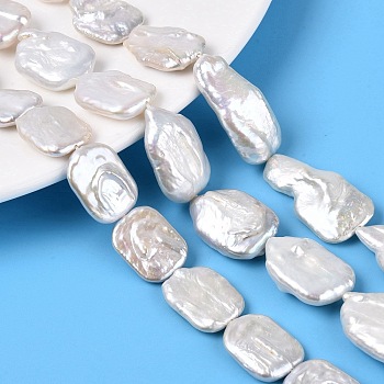 Natural Baroque Keshi Pearl Beads Strands, Nucleated Pearl, Rectangle, Seashell Color, 18~31.5x13.5~18x4~10mm, Hole: 0.6mm, about 14~20pcs/strand, 14.76~15.75 inch(37.5~40cm)