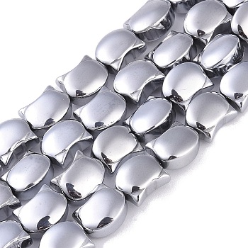 Electroplate Glass Beads Strands, Full Plated, Cat Shape, Silver, 8x10x5mm, Hole: 1mm, about 65pcs/strand, 24.41''(62cm)