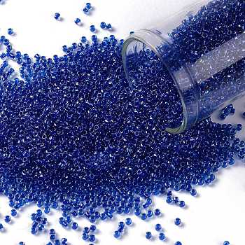 TOHO Round Seed Beads, Japanese Seed Beads, (189) Inside Color Luster Crystal/Caribean Blue, 15/0, 1.5mm, Hole: 0.7mm, about 3000pcs/bottle, 10g/bottle