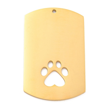 Ion Plating(IP) 304 Stainless Steel Pendants, Stainless Steel Color, Rectangle Charm, Laser Cut, Paw Print, 45x28x1.5mm, Hole: 1.6mm