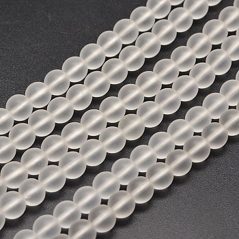 Frosted Synthetic Quartz Round Bead Strands, Clear, 8mm, Hole: 1mm, about 50pcs/strand, 15.7 inch