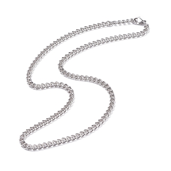 304 Stainless Steel Curb Chains Necklace for Men Women, Stainless Steel Color, 17.72 inch(45cm)
