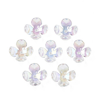 Transparent Acrylic Bead Caps, AB Color Plated, 4-Petal, Flower, Clear, 16.5x16.5x6.5mm, Hole: 1.6mm