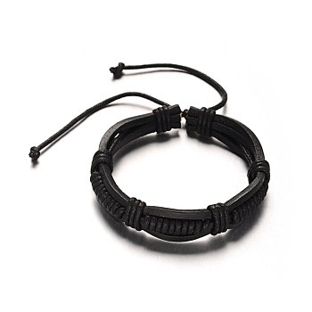 Adjustable Leather Cord Bracelets, Black, 56mm, 13x9mm