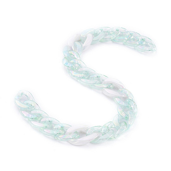 Handmade Acrylic Curb Chains, AB Color, Light Green, Links: 18.5x13.5x4mm and 16x11.5x3mm, 39.37 inch(1m)/strand