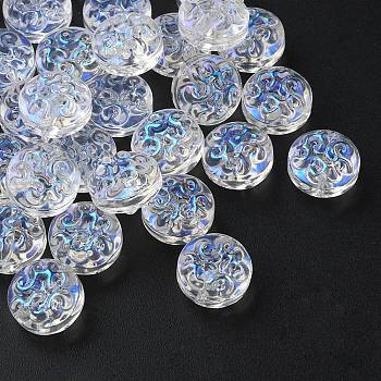 35Pcs Transparent Spray Painted Glass Beads, Flat Round, Clear AB, 13.5x8.5mm, Hole: 1.2mm
