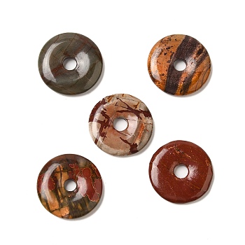 Natural Polychrome Jasper/Picasso Stone/Picasso Jasper Pendants, Donut/Pi Disc Charms, 30x6mm, Hole: 6mm