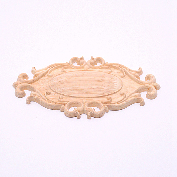 PANDAHALL ELITE Natural Wood Carved Onlay Applique Craft, Unpainted Onlay Furniture Home Decoration, Oval, BurlyWood, 112x200x10mm