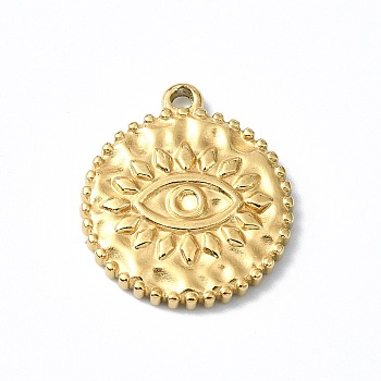 Ion Plating(IP) 304 Stainless Steel Pendants, Flat Round with Eye Charm, Real 18K Gold Plated, 17.5x15x2mm, Hole: 1.5mm