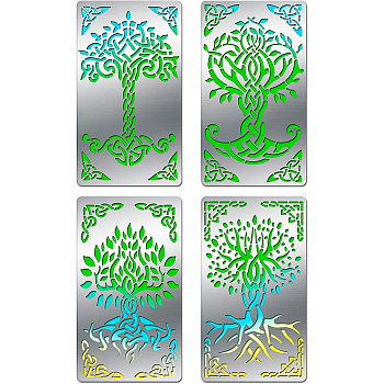 BENECREAT 4Pcs 4 Style Stainless Steel Cutting Dies Stencils, for DIY Scrapbooking/Photo Album, Decorative Embossing DIY Paper Card, Tree of Life Pattern, Tree of Life Pattern, 17.7x10.1cm, 1pc/style