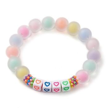 Candy Color Acrylic Heart Beaded Stretch Bracelets for Women, Colorful, Inner Diameter: 2-1/4 inch(5.6cm)