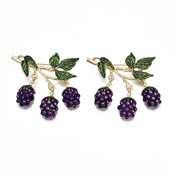 Grape Enamel Pin, 3D Fruit Alloy Brooch for Backpack Clothes, Nickel Free & Lead Free, Light Golden, Indigo, 51x50mm