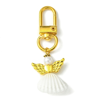 Angel Shell Pendant Decorations, with Alloy Swivel Clasps, Golden, 62mm
